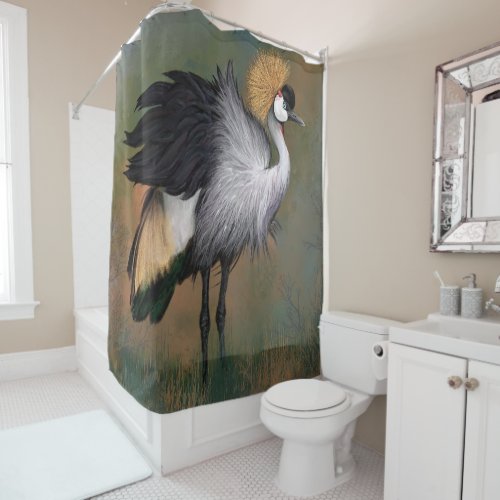 Grey Crowned Crane Bird Shower Curtain