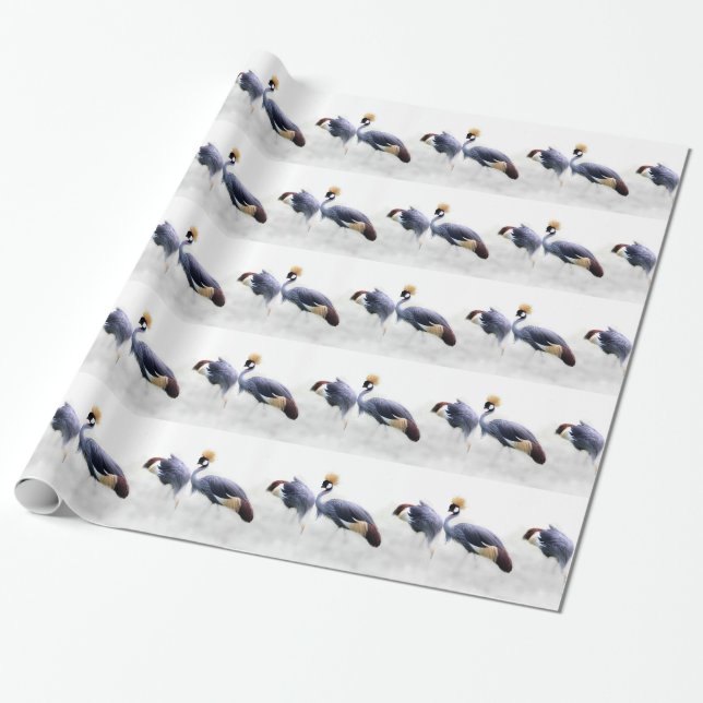 grey crowned crane bird wings feathers wrapping paper (Unrolled)
