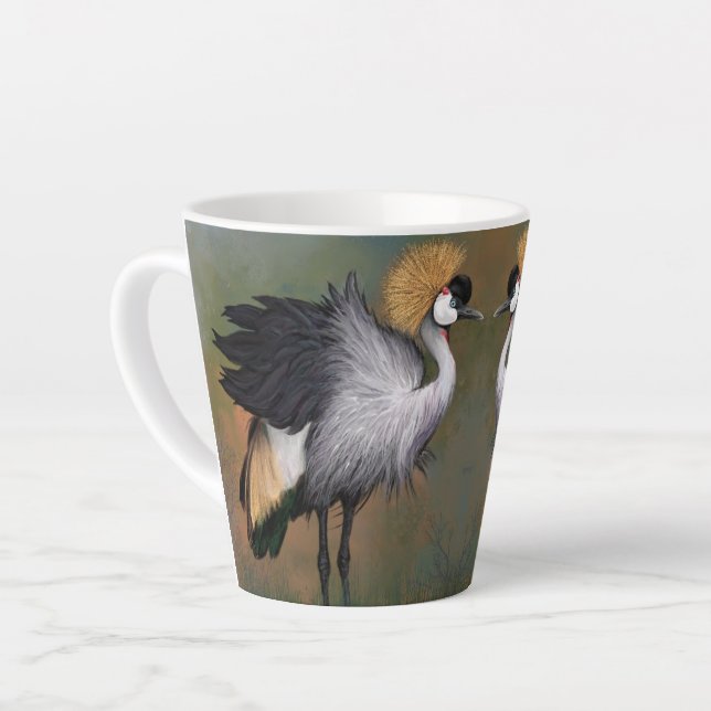 Grey Crowned Crane Latte Mug (Left Angle)