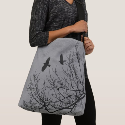 Grey Crows and Trees modern Gothic Crossbody Bag