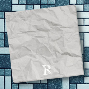 Grey crumpled paper creased rugged retro monogram post-it notes