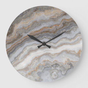 Grey Curly Marble: Golden Veins Large Clock
