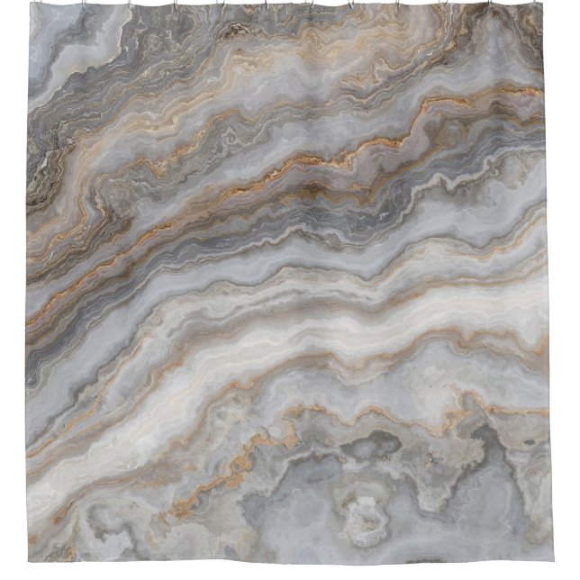 Grey Curly Marble: Golden Veins Shower Curtain (Front)