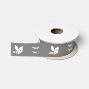 Grey Custom Business Logo and Text Satin Ribbon
