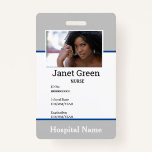 Grey Custom Employee Nurse Doctor ID Photo Badge