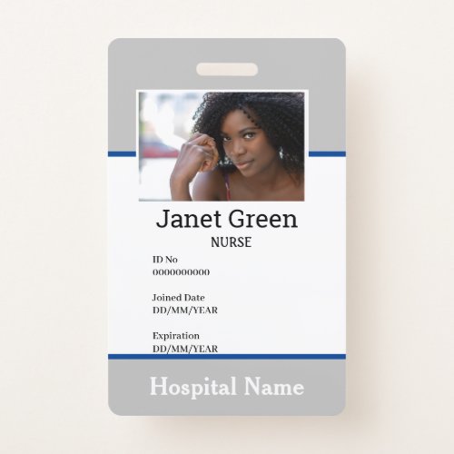 Grey Custom Employee Nurse Doctor ID Photo Badge