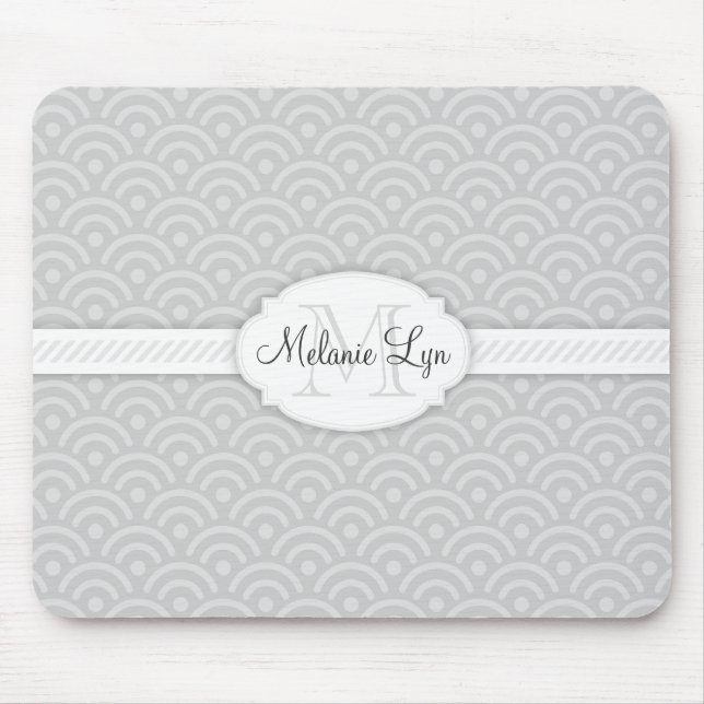 (Grey) Custom Monogram and Name Mouse Pad (Front)