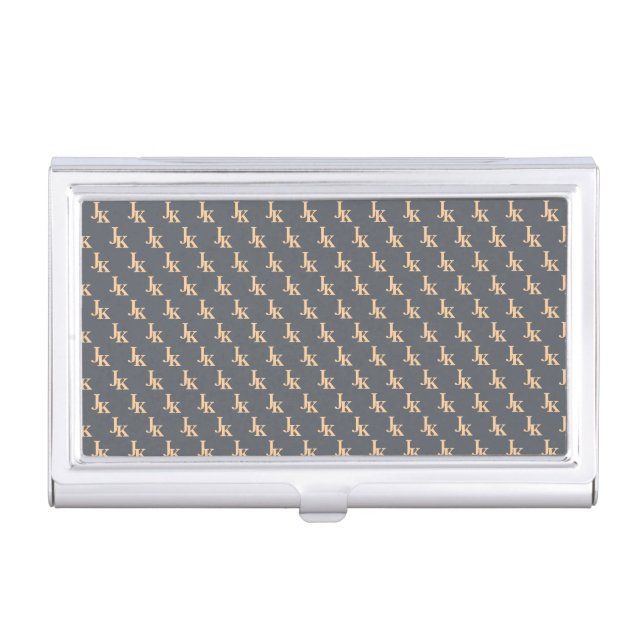 Grey Custom Monogram  Business Card Case (Front)