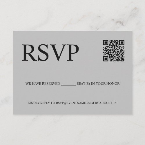 Grey Custom QR Code Business logo Email RSVP  Enclosure Card