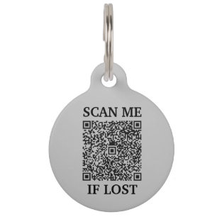Grey Custom QR Code Scan Me Pet ID Tag