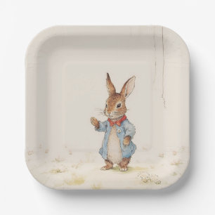 grey, cute bunny with white tail paper plates