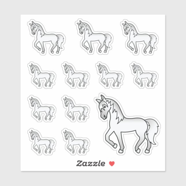 Grey Cute Cartoon Trotting Horses Sticker (Sheet)