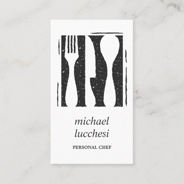 Grey Cutlery | Chef Catering Bakery Restaurant Business Card (Front)