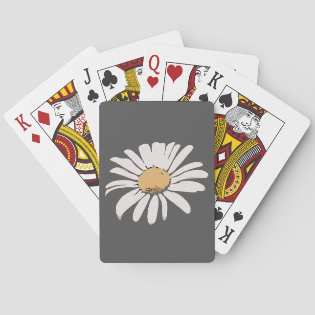 Grey Daisy Floral Playing Cards (Back)