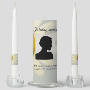 Grey daisy funeral memorial pillar/ taper unity candle set