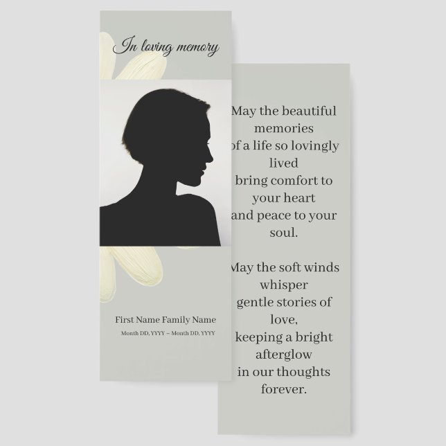 Grey daisy memorial bookmarks (Front & Back)