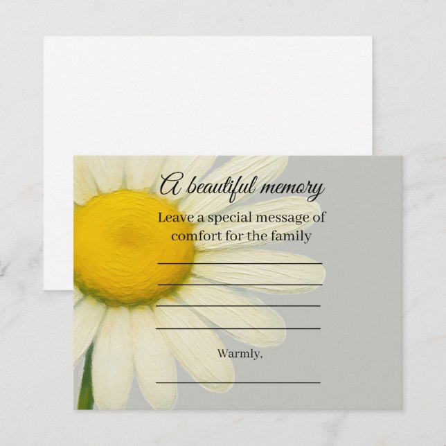 Grey daisy Memorial Message Card (Front/Back)