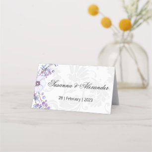 Grey Damask and Purple Berry Wedding Place Card