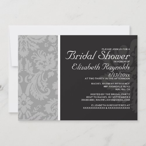 Grey Damask Bridal Shower Invitations