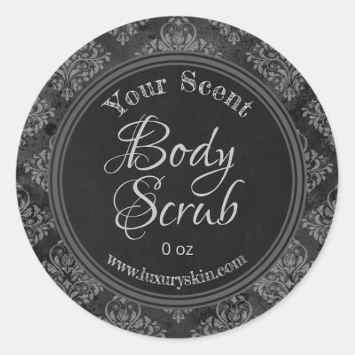 Grey Damask Charcoal Chalkboard Body Scrub Labels