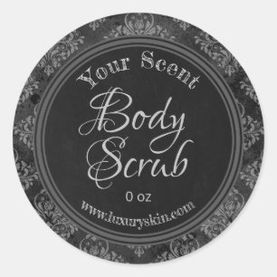 Grey Damask Charcoal Chalkboard Body Scrub Labels
