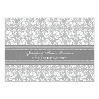Grey Damask Just Married Announcement Cards