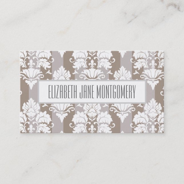 Grey Damask Modern Appointment Business Card (Front)