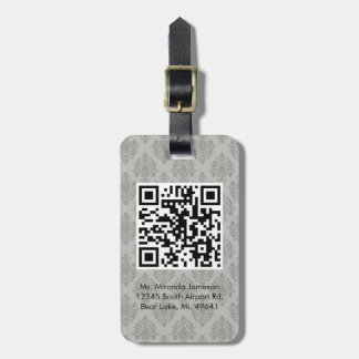 Grey Damask QR CODE Custom Luggage Tag