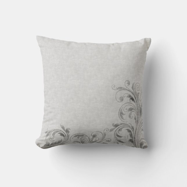 Grey Damask Throw Pillow (Front)
