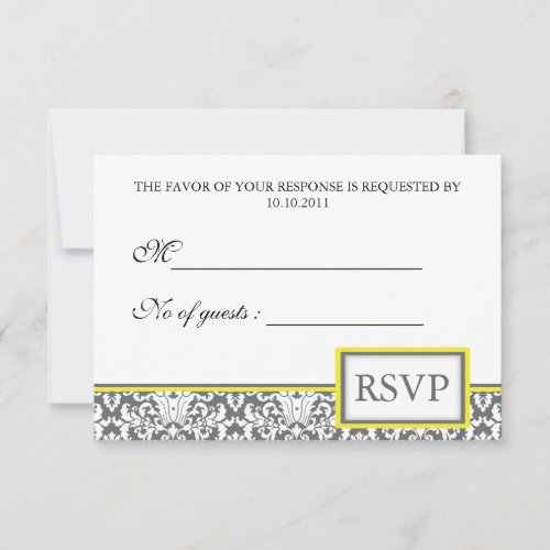 'Grey Damask (yellow)' Damask RSVP Invite