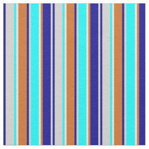 Grey, Dark Blue, Chocolate, Beige & Cyan Lines Fabric