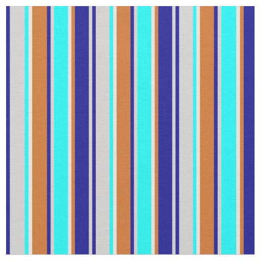Grey, Dark Blue, Chocolate, Beige & Cyan Lines Fabric