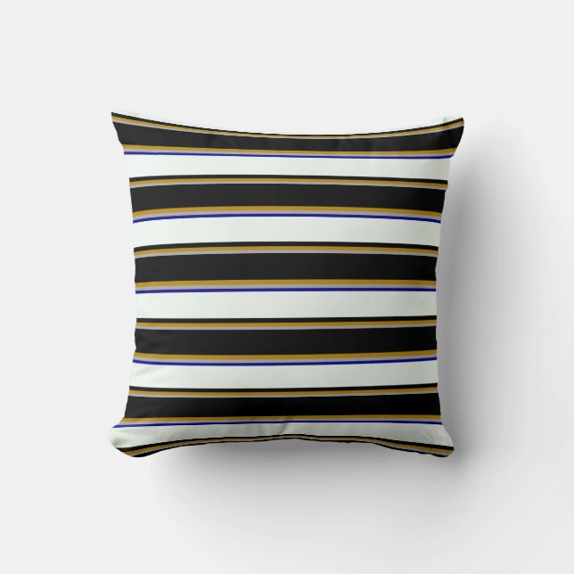 Grey, Dark Goldenrod, Black, Mint Cream, Dark Blue Throw Pillow (Front)