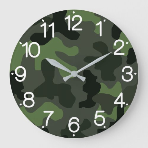 Grey dark green camouflage no14 print   large clock