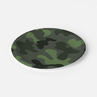 Grey dark green camouflage no.14 print paper plates