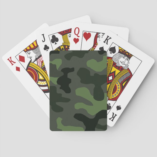 Grey dark green camouflage no.14 print  poker cards (Back)