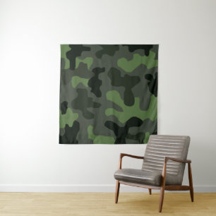 Grey dark green camouflage no.14 print tapestry