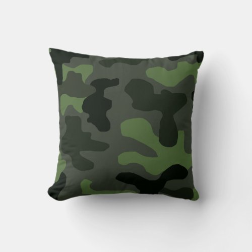 Grey dark green camouflage no14 print  throw pillow