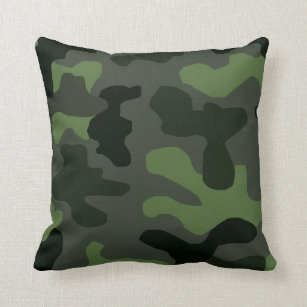 Grey dark green camouflage no.14 print  throw pillow