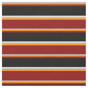 Grey, Dark Orange, Dark Red, Black & White Lines Fabric