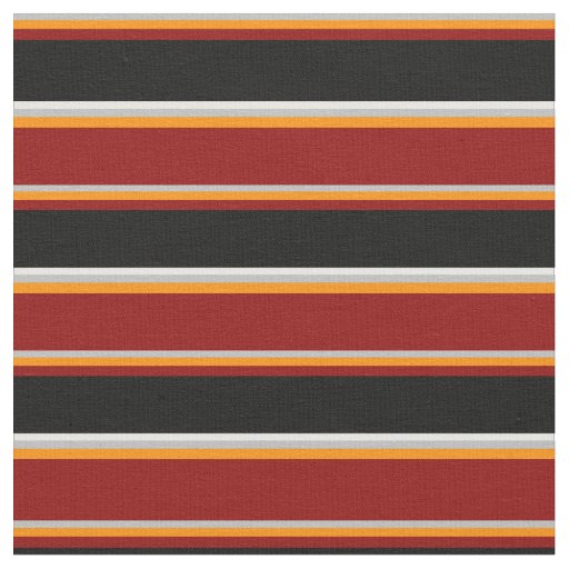Grey, Dark Orange, Dark Red, Black & White Lines Fabric