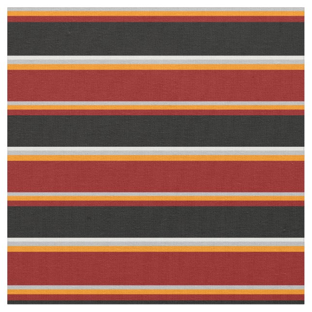 Grey, Dark Orange, Dark Red, Black & White Lines Fabric (Close Up)