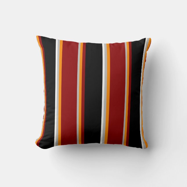 Grey, Dark Orange, Dark Red, Black & White Lines Throw Pillow (Front)