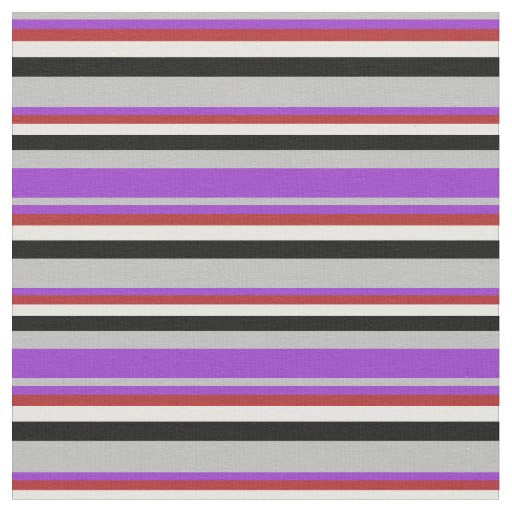 Grey, Dark Orchid, Red, White, and Black Stripes Fabric