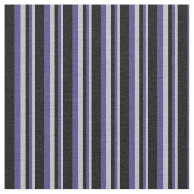 Grey, Dark Slate Blue & Black Stripes Fabric (Close Up)