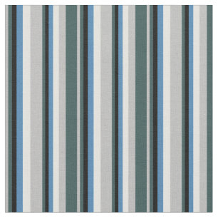 Grey, Dark Slate Gray, Black, Blue & Light Cyan Fabric