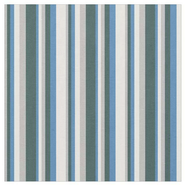 Grey, Dark Slate Gray, Blue, and Mint Cream Lines Fabric (Close Up)