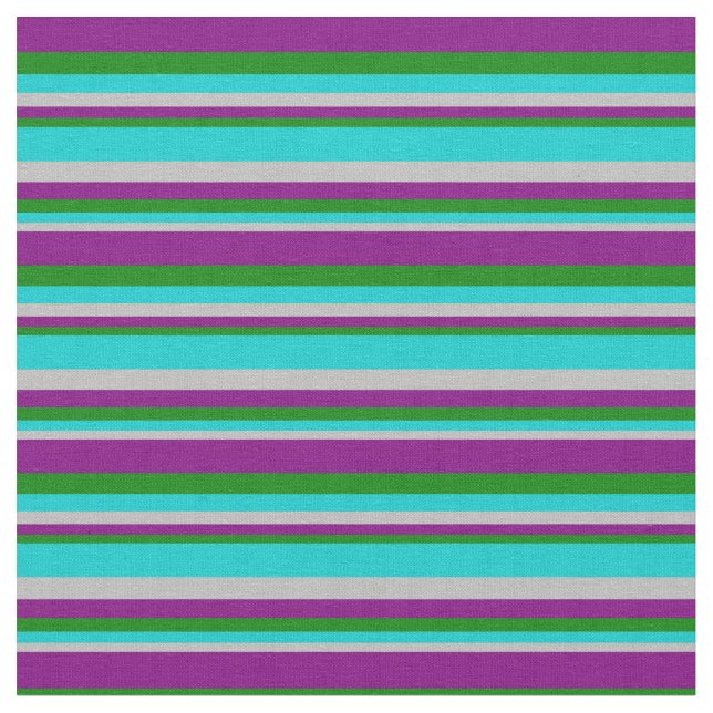 Grey, Dark Turquoise, Green & Purple Lines Fabric (Close Up)