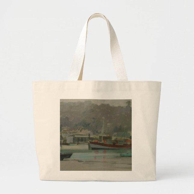 Grey Day Fisherman's Quay Large Tote Bag (Front)