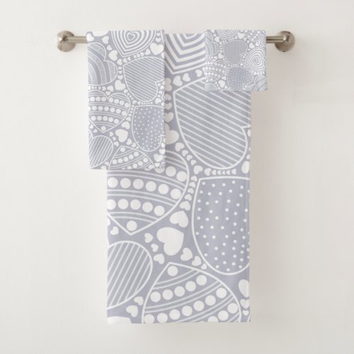 Grey Decorative Hearts Pattern Bath Towel Set